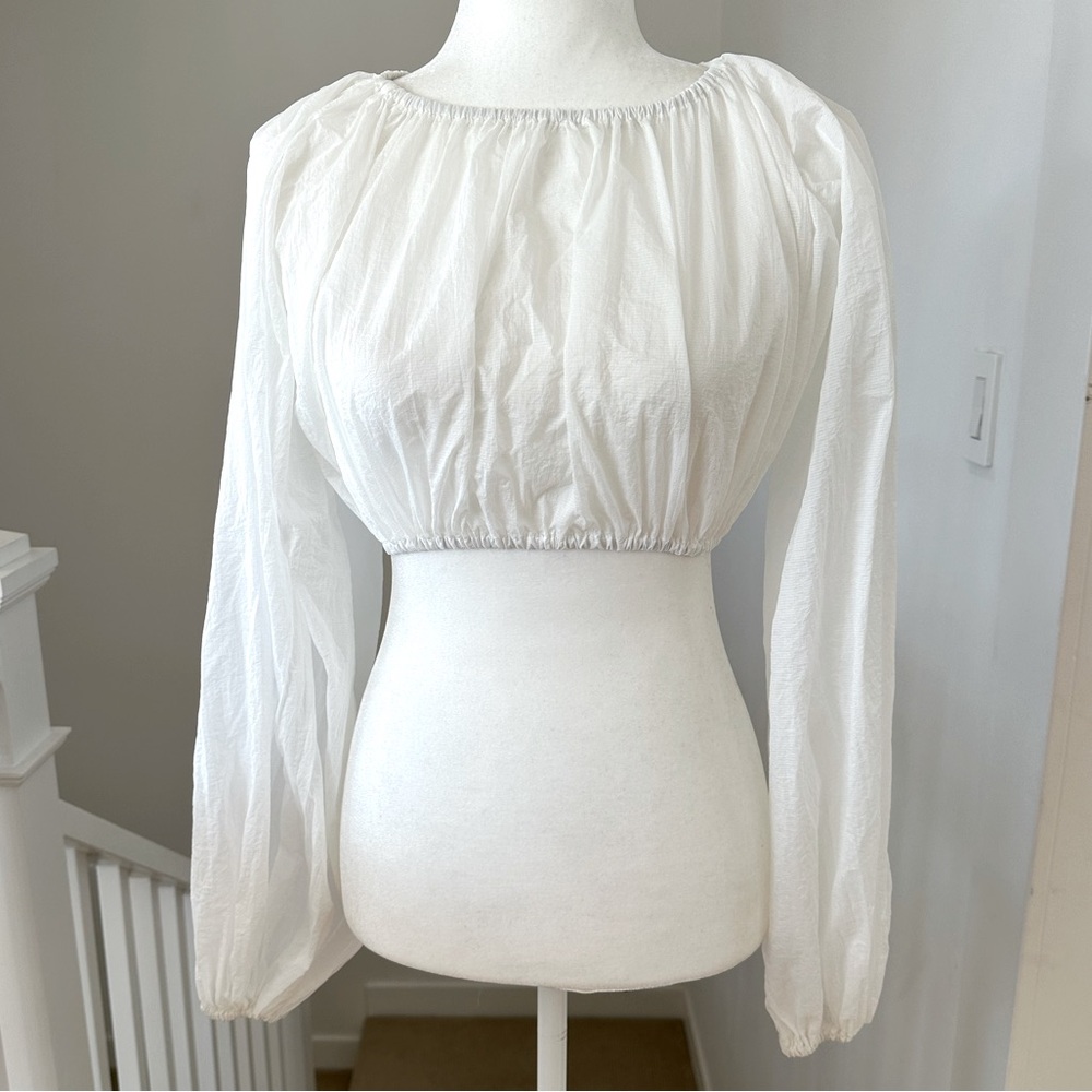 Nonchalant Label Long Sleeve Crop Top Blouse White Sheer Medium New - Picture 3 of 7
